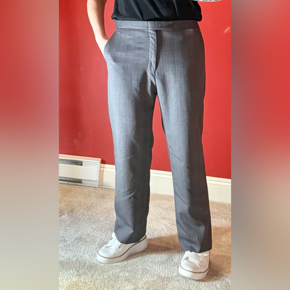 Burberry brownish gray flat front dress pants